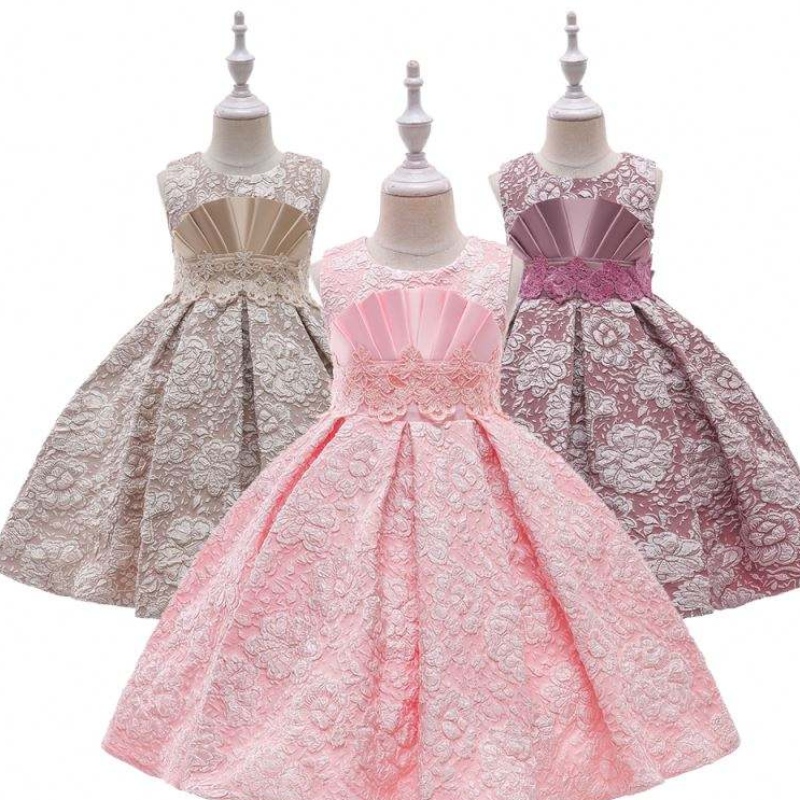 Baige uusi saapuminen yksi jacquard elegant vauva tyttöjen pukeutumisvarasto Puffy Kids Frock Girl Dress L5253