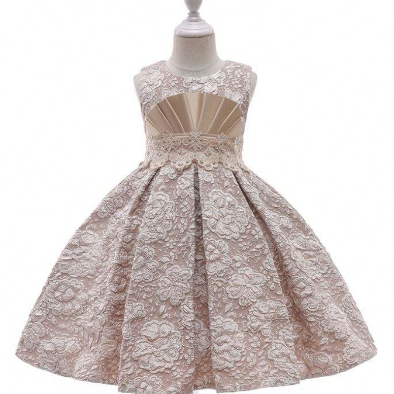 Baige uusi saapuminen yksi jacquard elegant vauva tyttöjen pukeutumisvarasto Puffy Kids Frock Girl Dress L5253