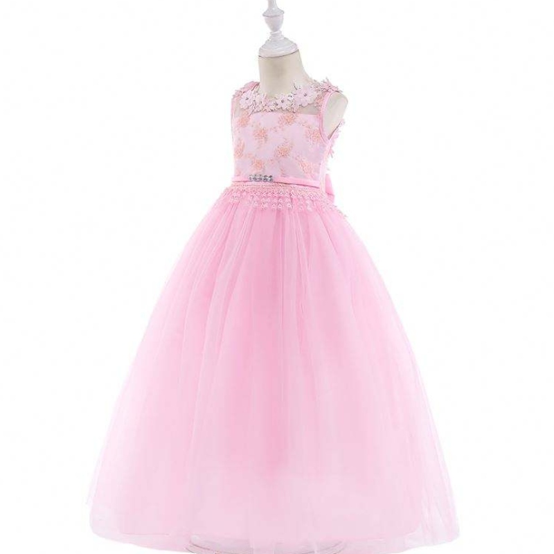 Baige New Style Kids Party Dress Girls Häämekot morsiamen puku Pink Flower Children Iltavaatteet