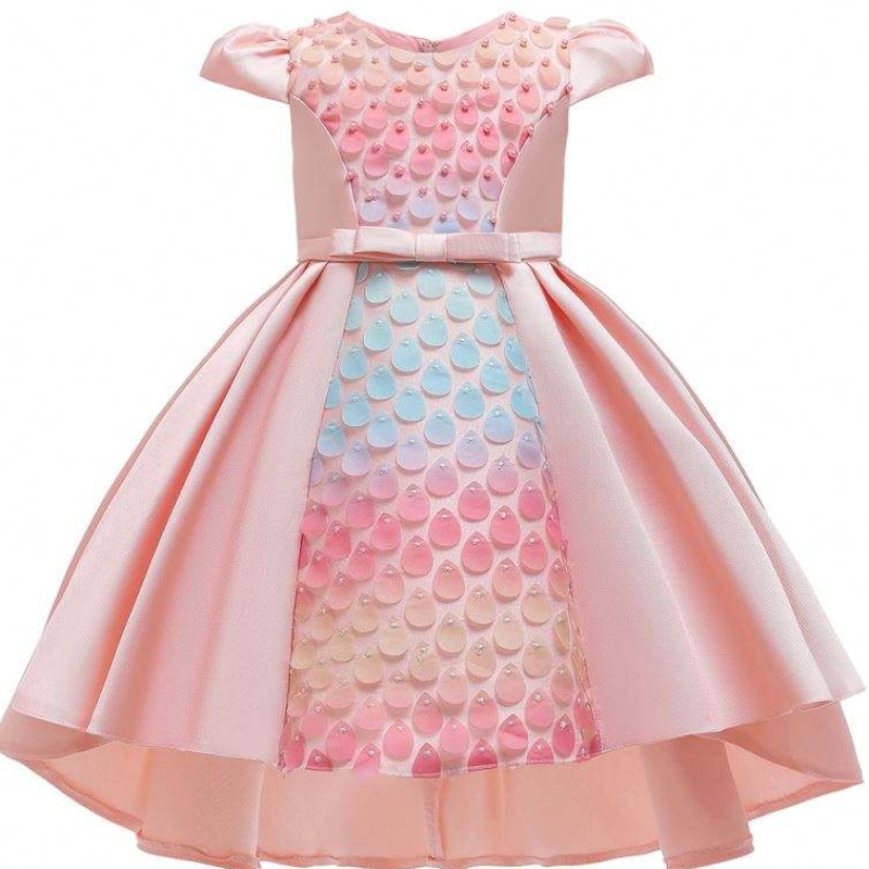 Baige Uusi muotoilu Lapset Sequined Bow Girl Frock Girls -juhlimekot Kaunis prinsessa mekko