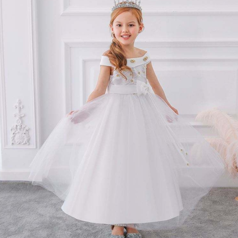 Kids Flower Girls Party Wear Frocks Syntymäpäivämekko tyttövauva Maxi Ball -pukut Lapset Hihaton jouset pitkät mekot LP-232