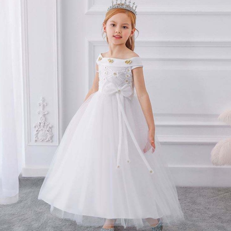 Kids Flower Girls Party Wear Frocks Syntymäpäivämekko tyttövauva Maxi Ball -pukut Lapset Hihaton jouset pitkät mekot LP-232