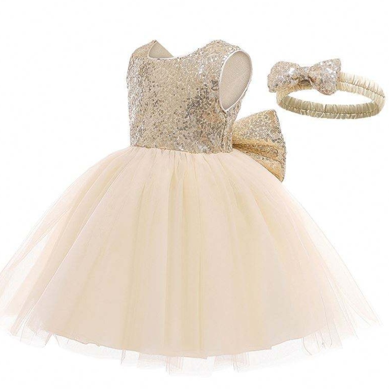 Vauva Frock Sequined Bow Design Girl Fashion Gown Wedding Syntymäpäiväjuhlat Tyttömekot