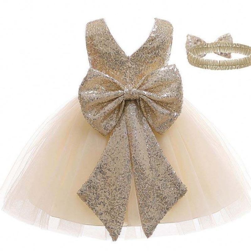 Vauva Frock Sequined Bow Design Girl Fashion Gown Wedding Syntymäpäiväjuhlat Tyttömekot