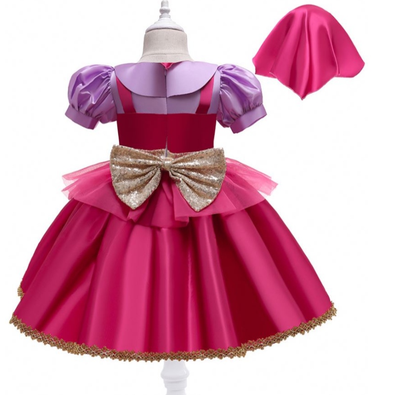 Baige Rose Red Riding Hood -puku Flower Girl Party Dress -puku ilmaisella pääpannalla D0702