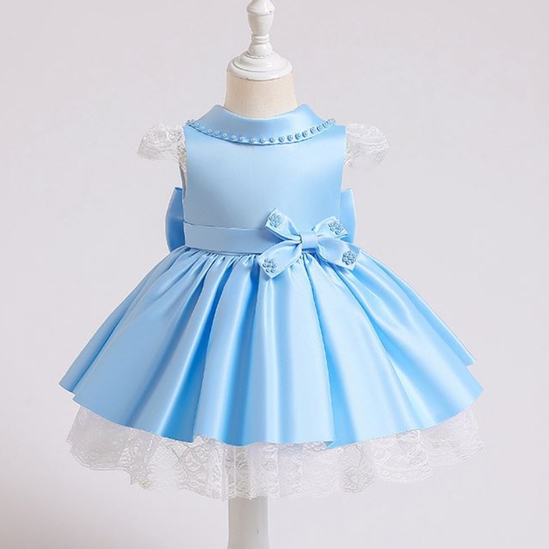 Baige Elegant Kids Satin Party Dress Baby Frock Design 3-10-vuotiaille lapsille kesävaatteet xz003