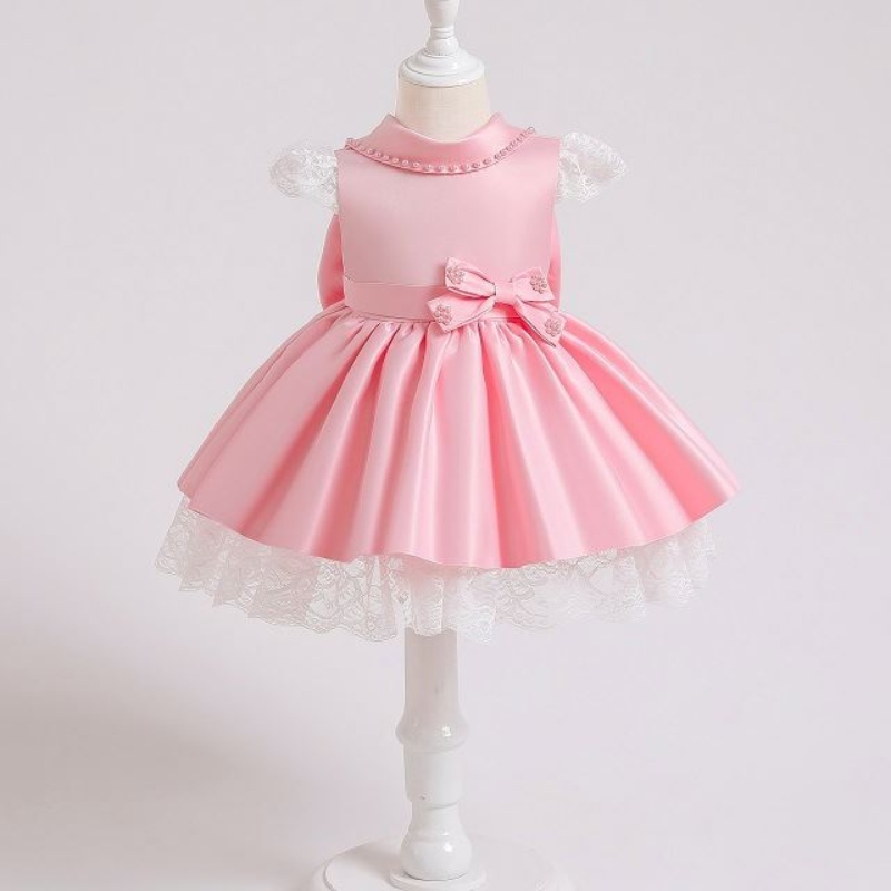 Baige Elegant Kids Satin Party Dress Baby Frock Design 3-10-vuotiaille lapsille kesävaatteet xz003