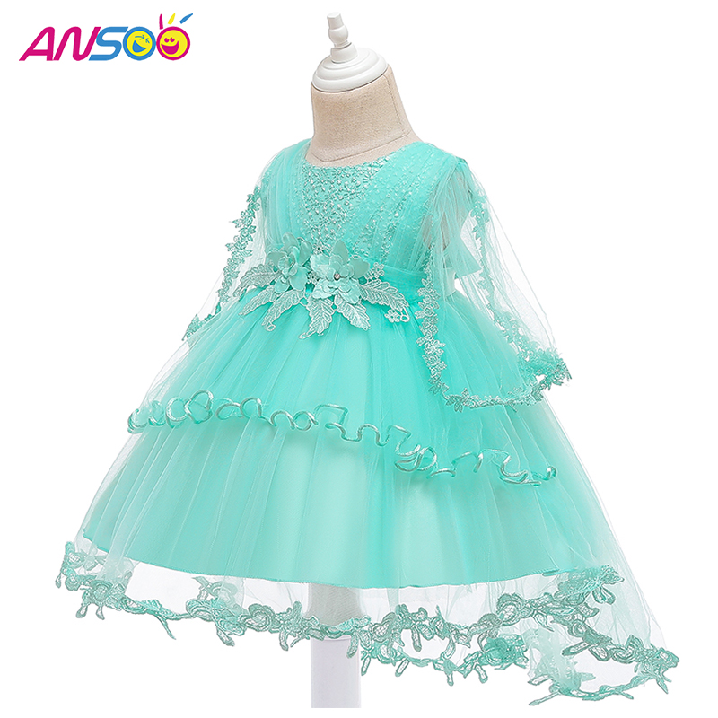 Ansoo Princess Flower Girl Dress Summer Tutu Hää Syntymäpäiväjuhlat Tyttöjen mekot lapsille Puku teini -ikäinen prom Design