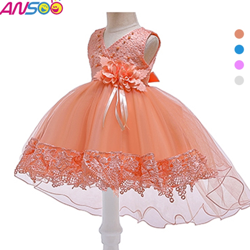 Ansoo Pretty Peach Children \\ Tyttö syntymäpäivä Prinsessa Kukka oranssi häämekko tytölle