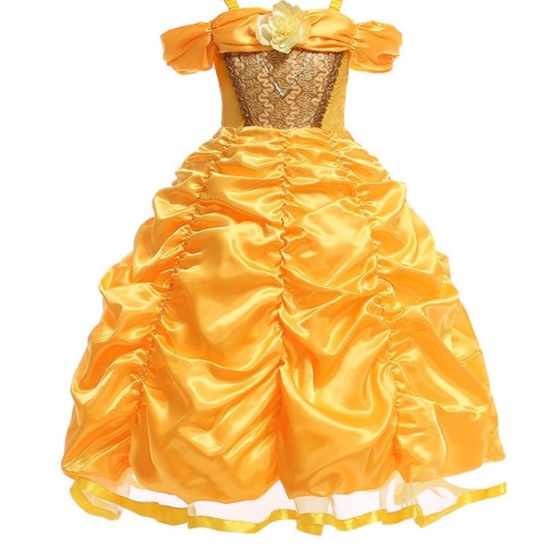 Belle -pukutyttöjen kauneus ja petoprinsessa pukeutuvat lapset olkaton kerrostettu pallopuku Halloweenille