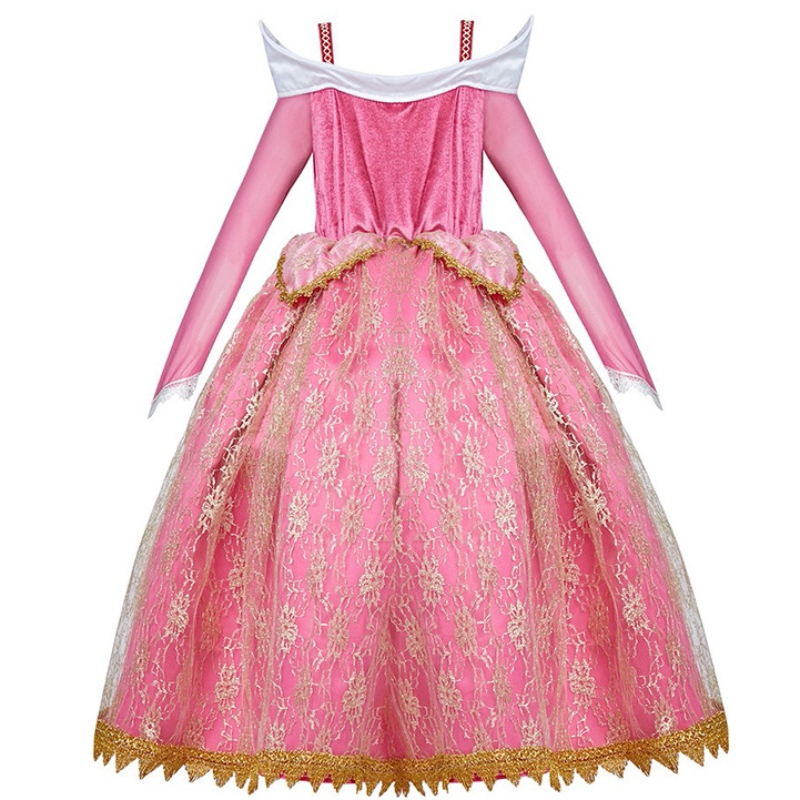 Tyttöjen deluxe Sleeping Beauty Princess -puku pitkähihainennäyttelijäjuhlapuku Lapset Fancy Dress Up Frocks 3-10T
