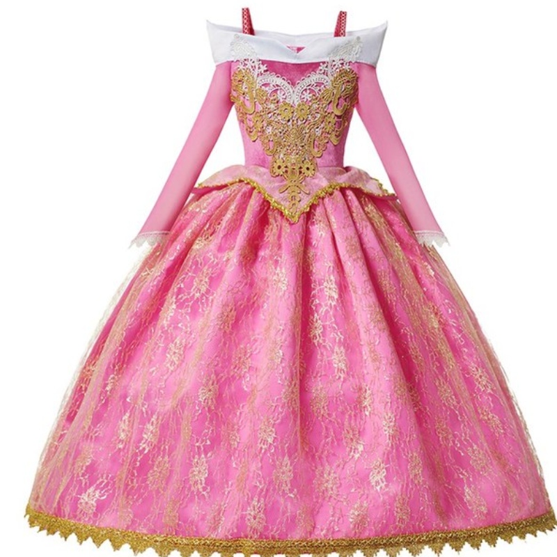 Tyttöjen deluxe Sleeping Beauty Princess -puku pitkähihainennäyttelijäjuhlapuku Lapset Fancy Dress Up Frocks 3-10T