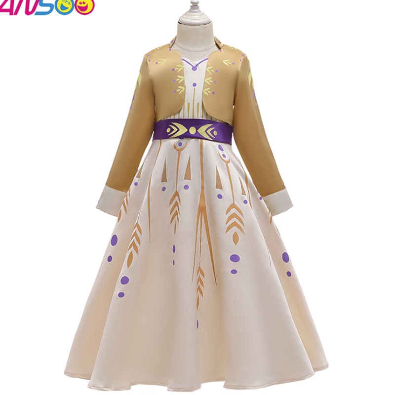 Ansso cosplay -juhlat pukeutuvat prinsessa Elsa Anna Fashion Yellow Dress -puku Halloween Fairy Princess Kids Fancy Dress -pukut