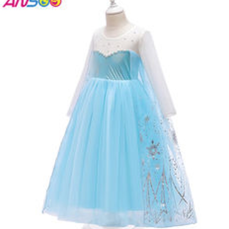 Ansoo 2022 Girls Elsa -prinsessapukupukut syntymäpäiväjuhlia varten pukeutuu hieno Halloween cosplay -puku