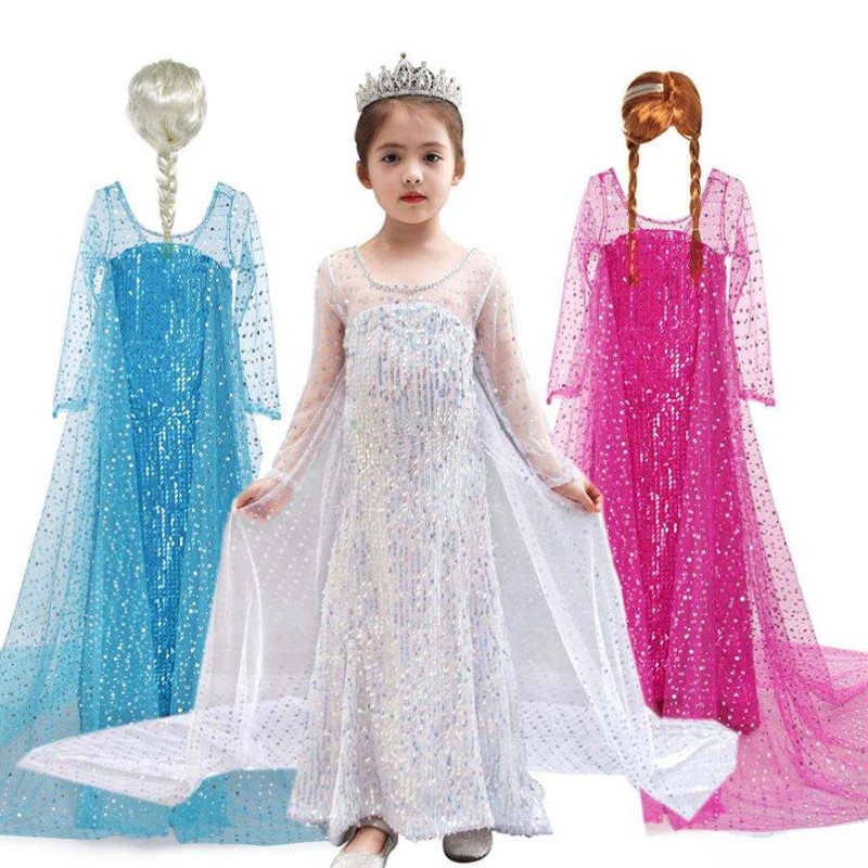 Baige ins amazon kuuma myynti lumikuningatar Elsa -mekko blingbling Halloween Prinsessa tyttö syntymäpäiväjuhlapuku