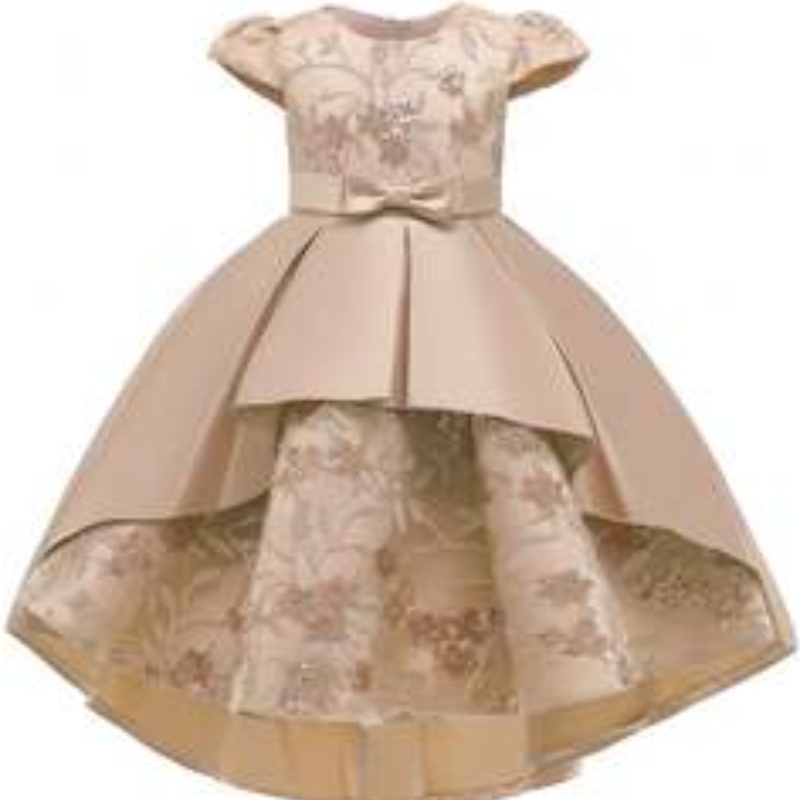 Baige korkealaatuinen kesäfrock Kids Party Wear Flower Girl Western Party Forlical Taping Syntymäpäivämekko T5170