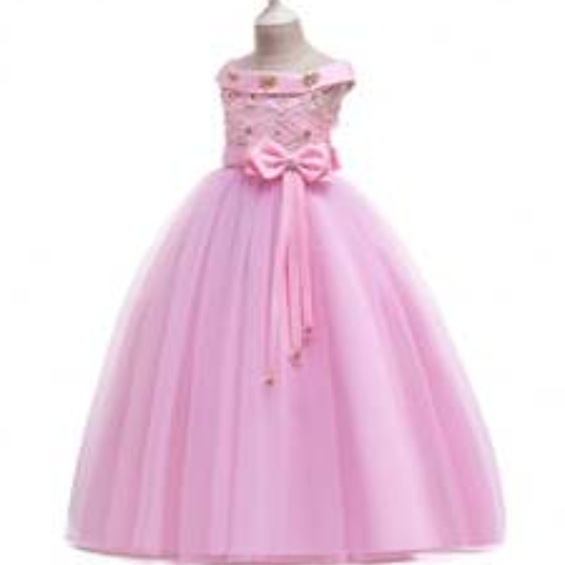 Tyylikäs muotoilu tukkumyynti Kaunis tyttöjuhlat Kids Wedding Event -pallon puku Fancy Princess Hihaton prom Frock LP-232