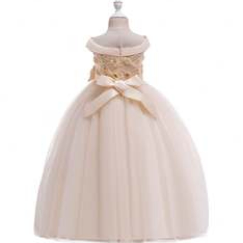 Tyylikäs muotoilu tukkumyynti Kaunis tyttöjuhlat Kids Wedding Event -pallon puku Fancy Princess Hihaton prom Frock LP-232