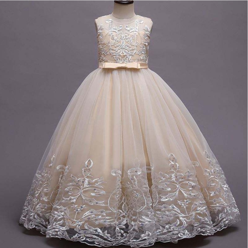 Baige Long Style Children Wedding Ball Gown Girls Frock Design Kids -juhlat Kuluttavat pitkä frock