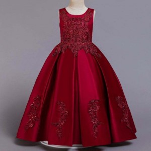 Baige uusi muotoilu tyttöjuhlimekko Elegant Long Wine Red Prom -mekot Tyttöjen iltapuku Long Frock 2055