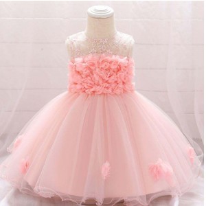 Baige New Frock Designs Girls \\\\ \'Vastasyntynyt kukka Kids Party Wear Kaste -mekko L1920XZ