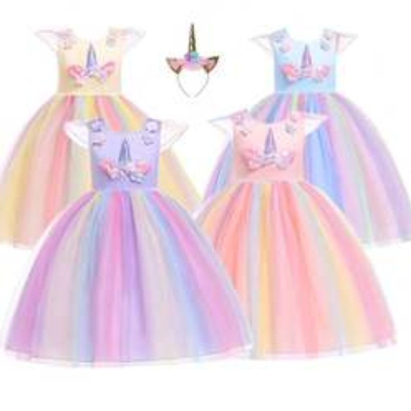 Baige Amazon Sellsbaby Girls Unicorn Princesstutu Dress Flower Girls SAINBOW DRESS Syntymäpäiväjuhlat Puku lapset kesän tylli