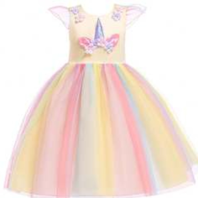 Baige Amazon Sellsbaby Girls Unicorn Princesstutu Dress Flower Girls SAINBOW DRESS Syntymäpäiväjuhlat Puku lapset kesän tylli