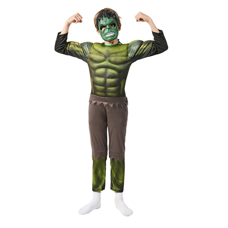 Puvut Vihreä Hulking Mask -puku Muscle Superhero Halloween -puku lapsille Pojan lasten päivälahja