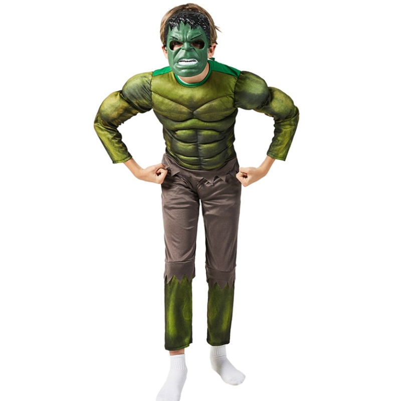 Puvut Vihreä Hulking Mask -puku Muscle Superhero Halloween -puku lapsille Pojan lasten päivälahja