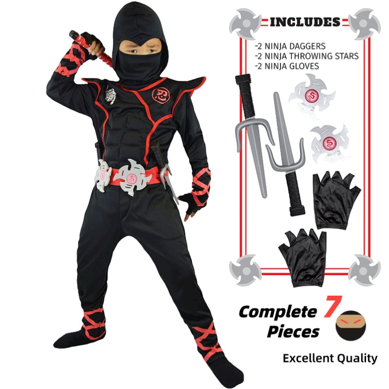 7 kappaletta Unisex Child Ninja Deluxe -puku lapsille roolipelit teemalla juhla Halloween Fancy-up