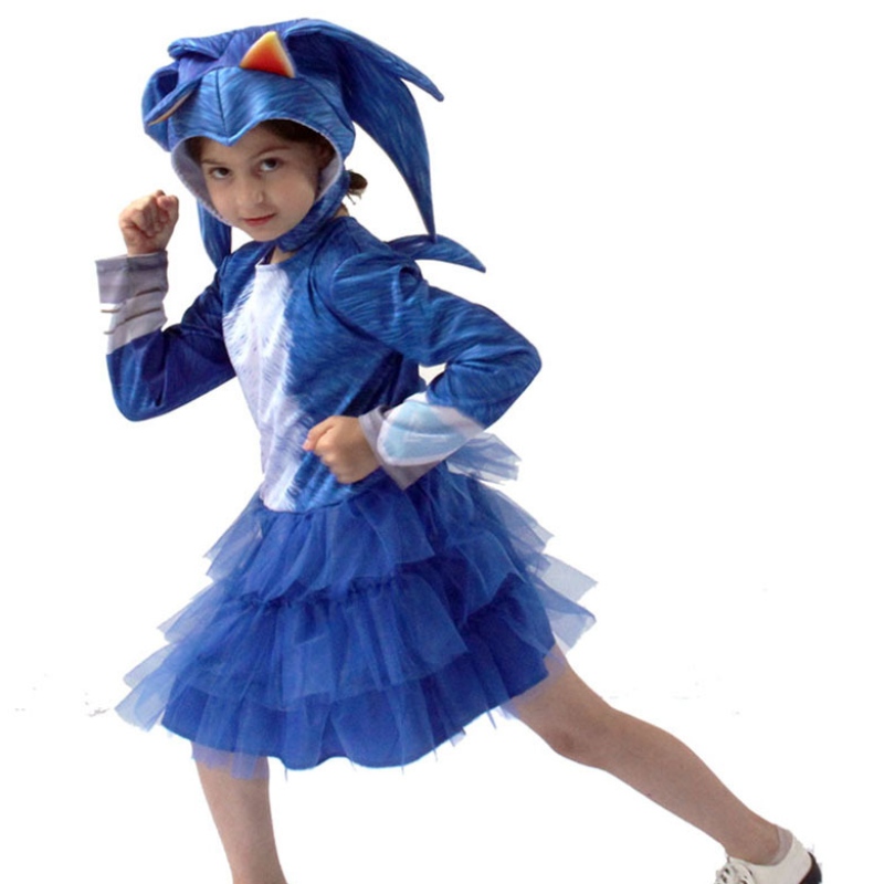 Lasten päivä Sonic Hedgehog Girls Cosplay Vaate- ja pukeutumislavan lasten puku