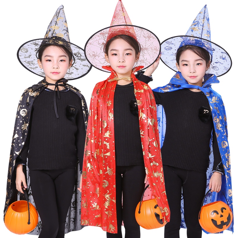 Halloween -pukujennoita velho Cloak Cape Robe Pointy Hat for Kids Halloween rekvisiittanaisten asetettu cosplay -syntymäpäiväjuhlat