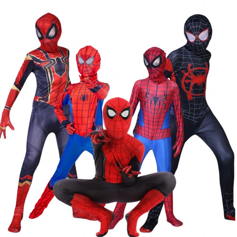 Hämähäkki mies Spiderman Puku hieno jumpsuit Aikuinen ja lapset Halloween cosplay -puku punainen musta spandex 3d cosplay vaatteet