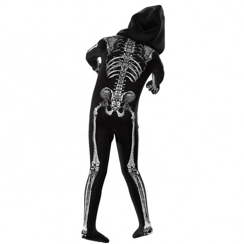 Tukkumyynti elävä pelottava Halloween Cosplay Props Human Skull Skeleton huppari jumpsuit -hupparipukut lapsille