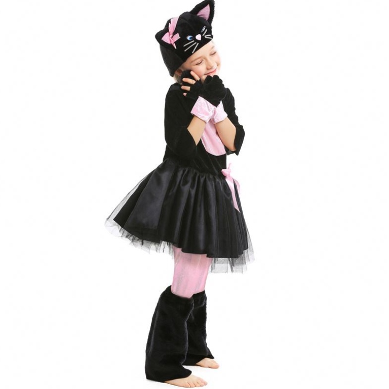 Tyttöjen kitty-puku Halloween pukeutuu mustalle kissan puku lapsille 4-12y DGHC-069