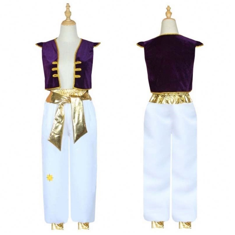 Halloween Aladdin Magic Lamp Cosplay Suites Cap Holets -vyötäröt Aladdin Prince -puku housuilla HCAL-010