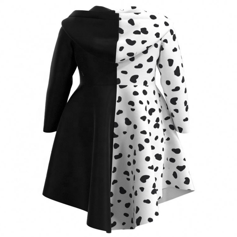 Deluxe pukeutuu tweens -naisiinnaamioituneeksi DeVille -cocktail cosplay -juhlat Mustavalkoiset dalmatialaiset Cruella -puku takki Halloweenille