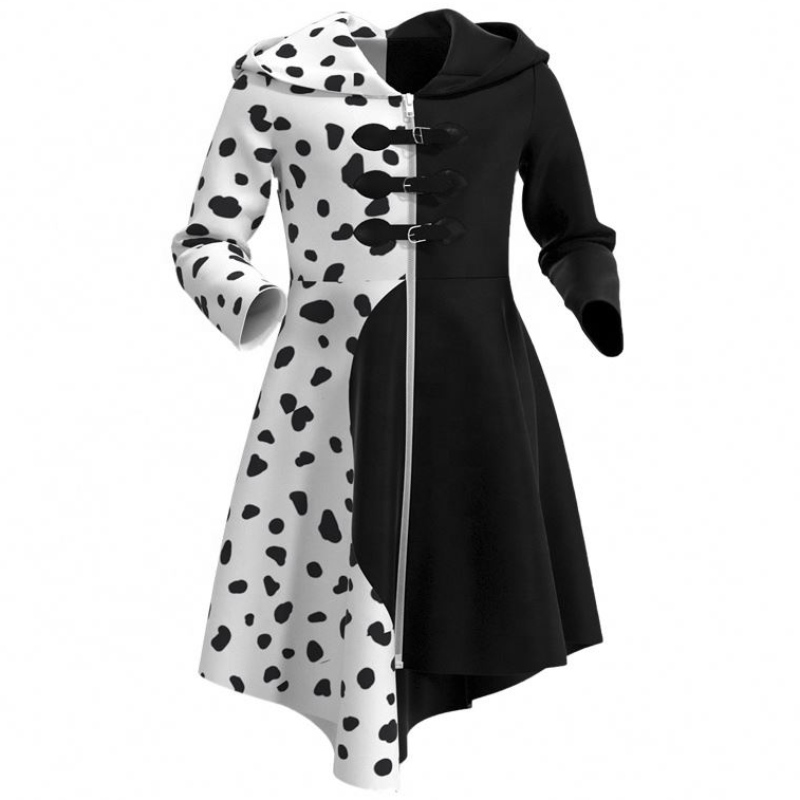 Deluxe pukeutuu tweens -naisiinnaamioituneeksi DeVille -cocktail cosplay -juhlat Mustavalkoiset dalmatialaiset Cruella -puku takki Halloweenille