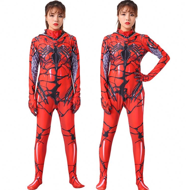 Korkealaatuiset lasten Halloween -puku cosplay Red Women \\ Venom Bodysuit Cosplay Marvel Party Woman