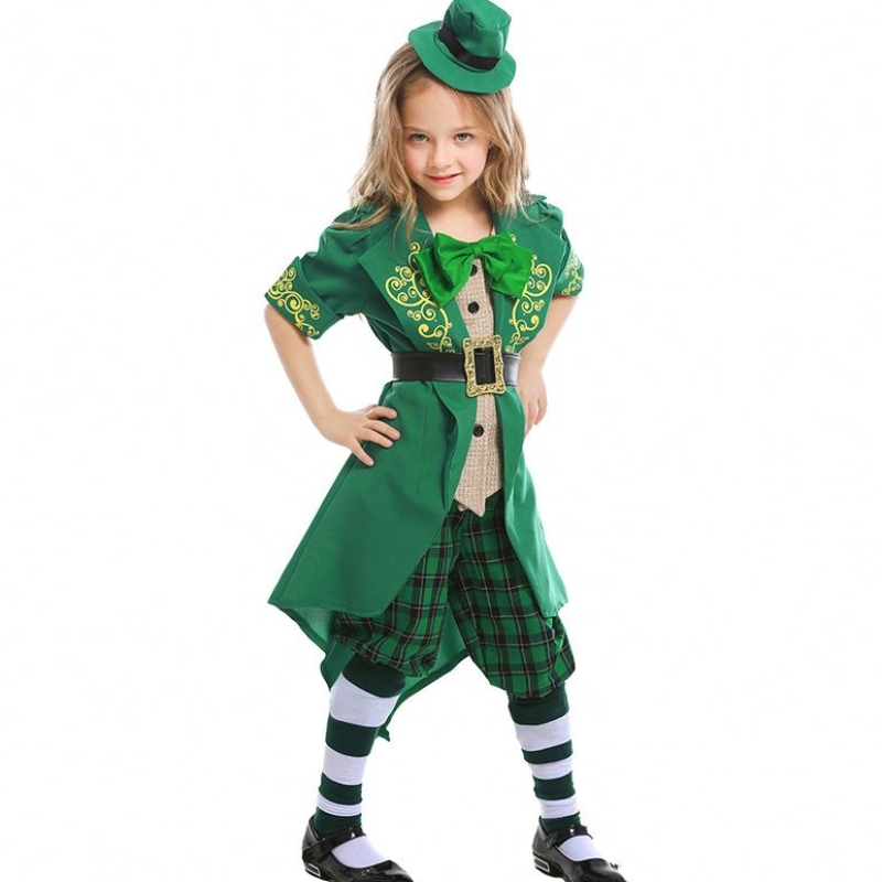 Lapset Halloween Irish Elf Performance Uniform Oufit St. Patrickin päivä tyttö leprechaun pukun DGHC-089