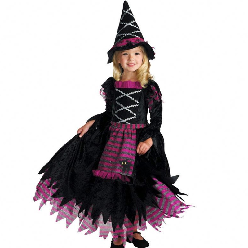 Uudet tuoteideoita 2022 Halloween Deluxe Party Fairytale Witch -pukki tytöille, joilla onnoita hattu HCVM-007