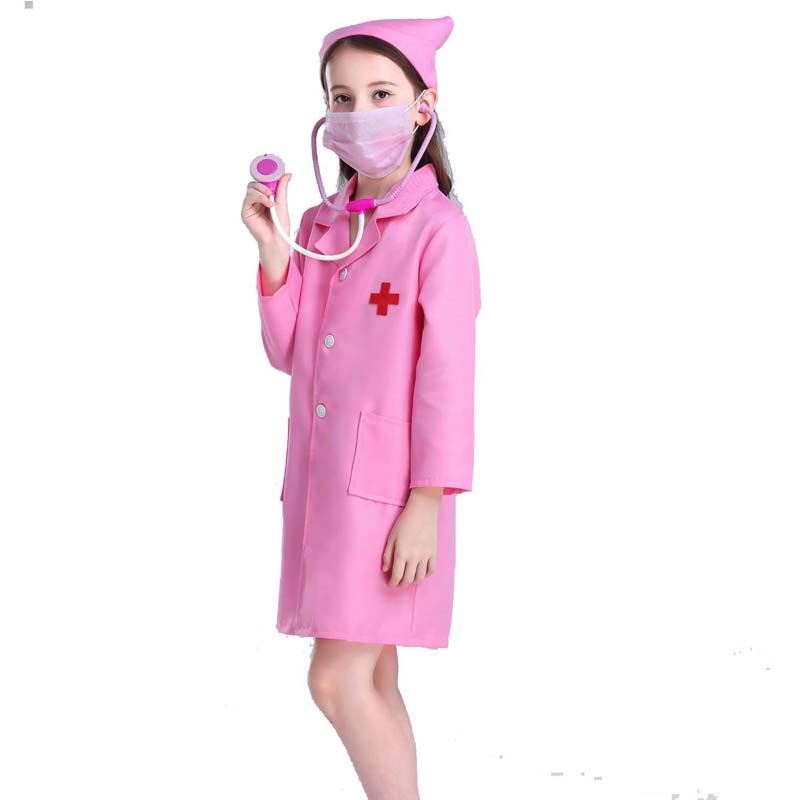 Lapset lääkäri sairaanhoitaja yhtenäinen cosplay boy tyttö valkoinen vaaleanpunainen lasten sairaanhoitaja puku HCBC-011