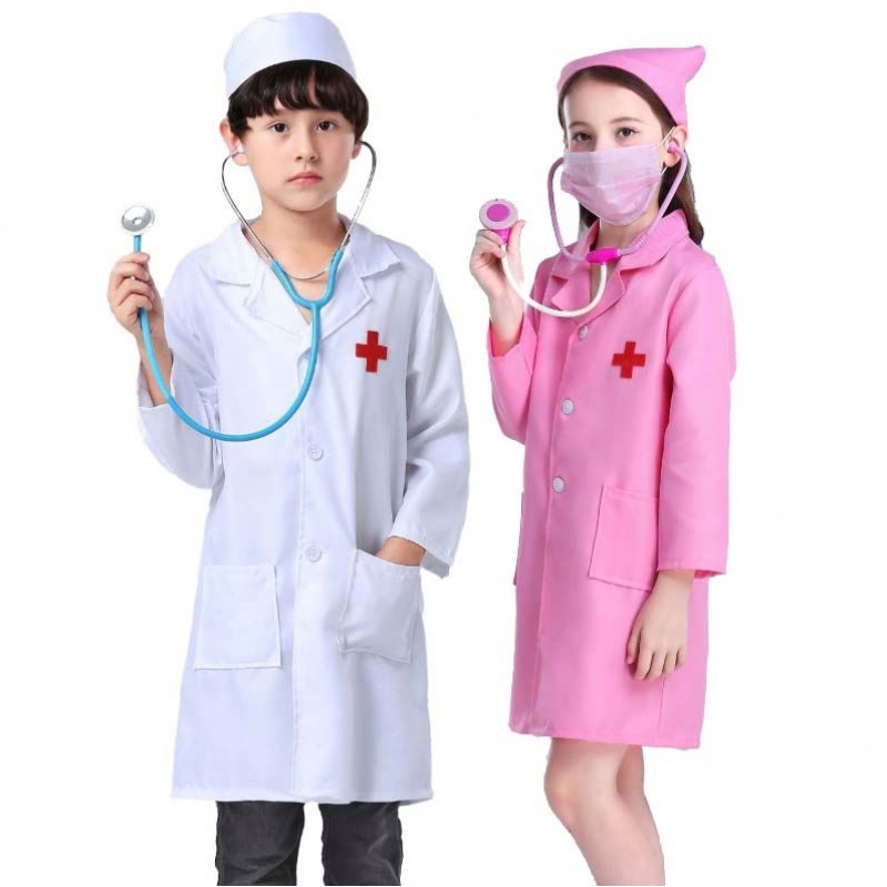 Lapset lääkäri sairaanhoitaja yhtenäinen cosplay boy tyttö valkoinen vaaleanpunainen lasten sairaanhoitaja puku HCBC-011