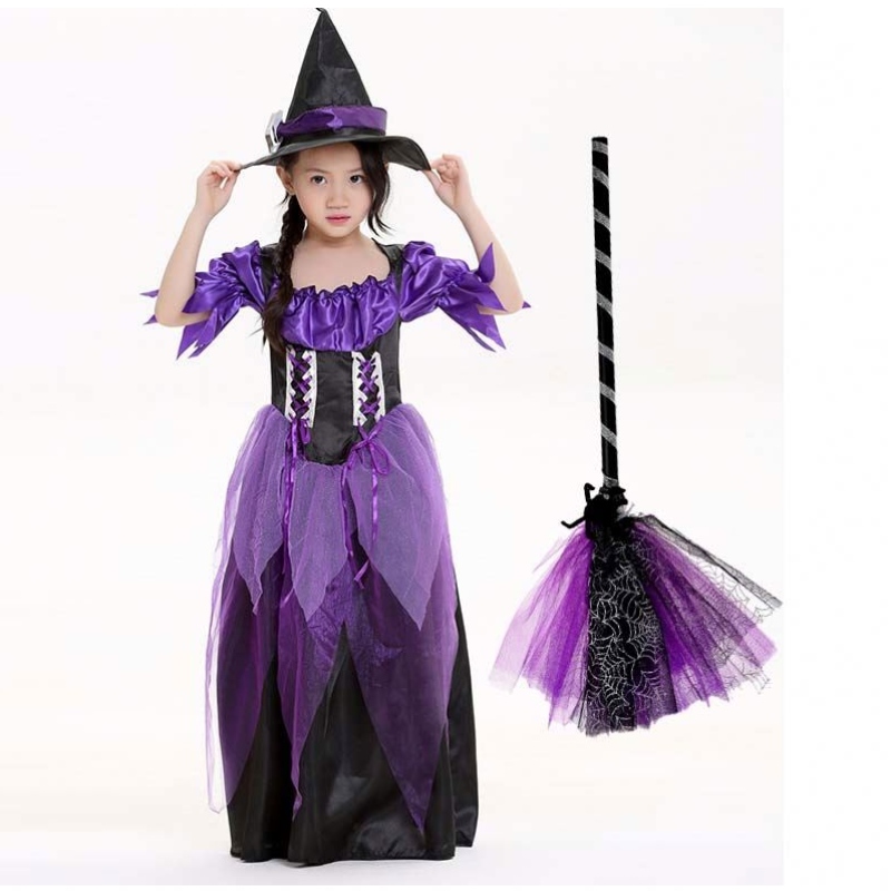 Carnival Party Mardi Gras Fantasia Lasten lasten tyttö Fairytale Purple Witch -puku Kids hattu HCVM-015