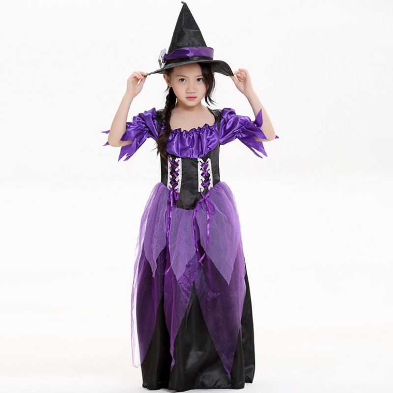 Carnival Party Mardi Gras Fantasia Lasten lasten tyttö Fairytale Purple Witch -puku Kids hattu HCVM-015