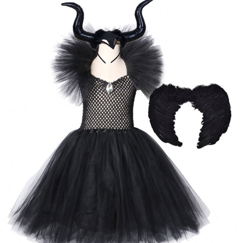 Lapset musta paholainen tutu -puku Halloween Girls Fancy tutu -mekko sulkuhahnan kuninkaallisen tumman kuningatar Maleficent -puku mekko