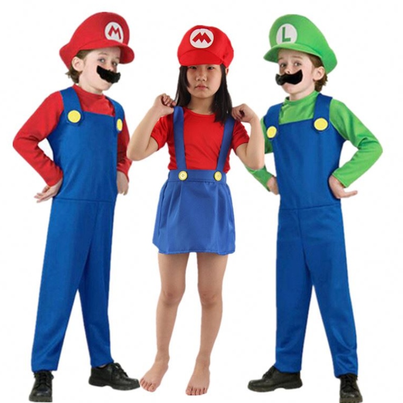 Lapsi Super Mari Bros Cosplay Jumpsuit Puit Boy Girl Halloween Anime Fantasy Romper Luigi Brothers Dress Hat -puku