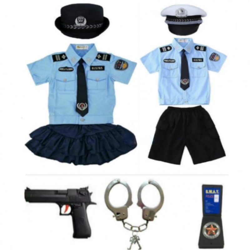 UUDET KIDS LIPS COP Upseeri Uniform Halloween -puku pojat tyttöjen mies cosplay puku käsiraudoilla