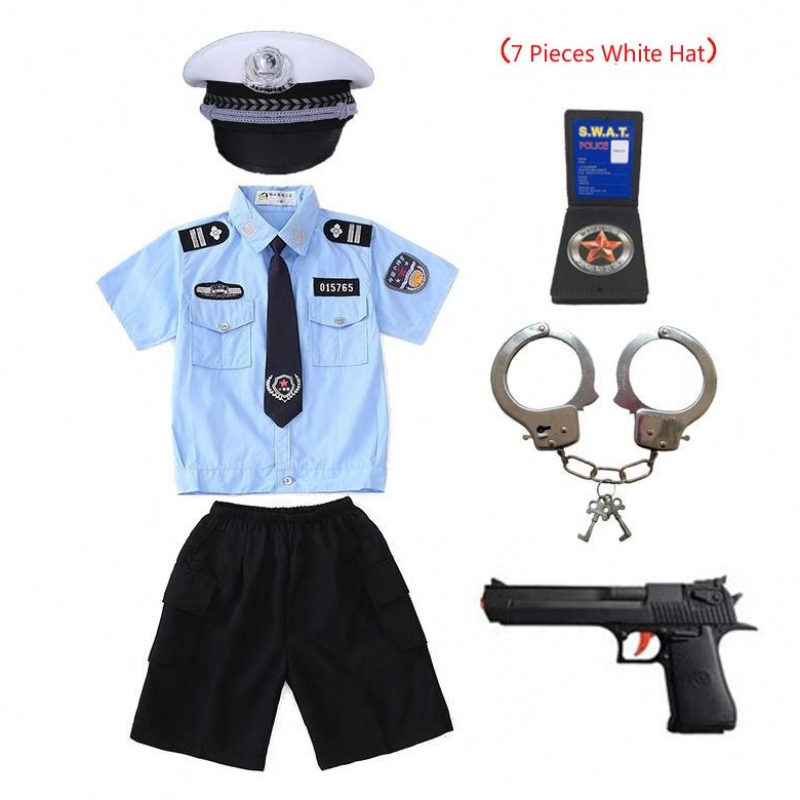 UUDET KIDS LIPS COP Upseeri Uniform Halloween -puku pojat tyttöjen mies cosplay puku käsiraudoilla