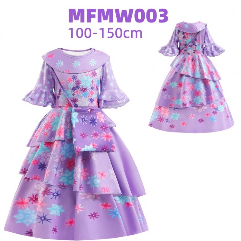 Baige Encanto Mirabel Isabella Purple Girl -mekko pitkähihat Uudet karnevaali Kids Party Cosplay -puku MFMW001